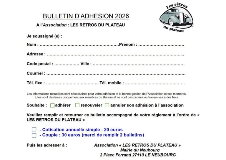 BULLETIN ADHÉSION 2026